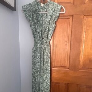 Monteau Green Floral Tie-Waist Midi Dress